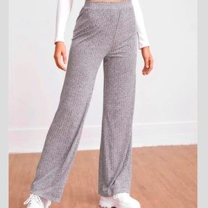 Elastic Waist Rib-Knit Palazzo Pants,SHEIN,XL,Grey